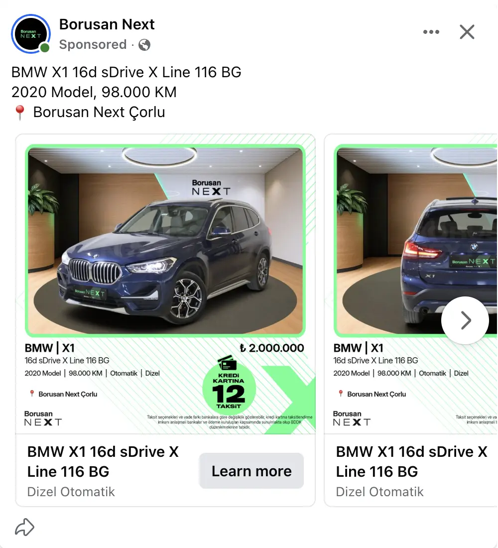 BMW X1 desktop carousel creative with 12-installment financing message