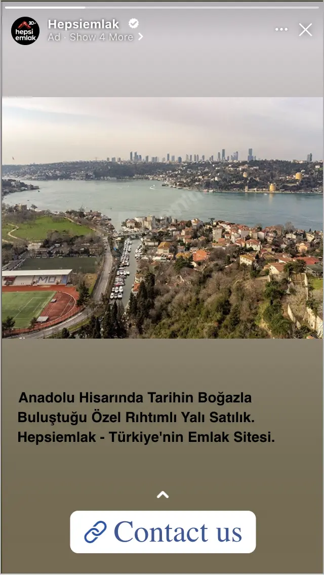 Hepsiemlak Facebook Stories advertising preview with property imagery, listing copy and contact CTA.